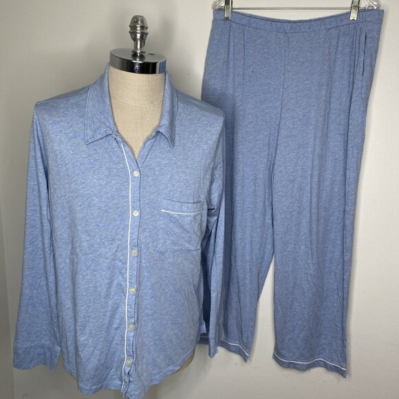 Skin Organic Cayla Cotton Pajama Set Blue Size 4 XL Pants Shirt White Piping